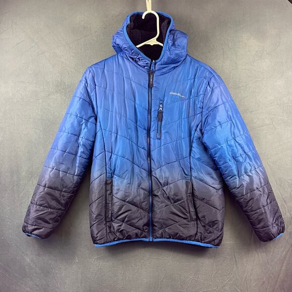 Eddie Bauer Reversible Puffer Fleece Coat Kid's Large (14-16) Blue Gorp Core - Picture 1 of 9
